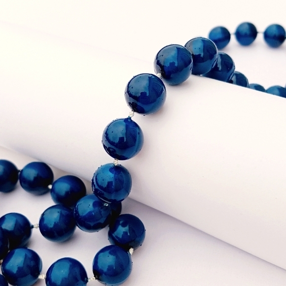 LAGUNA RARE COLOR TEAL SIGNED NECKLACE glass beads 30" blue vintage MCM - Picture 2 of 6